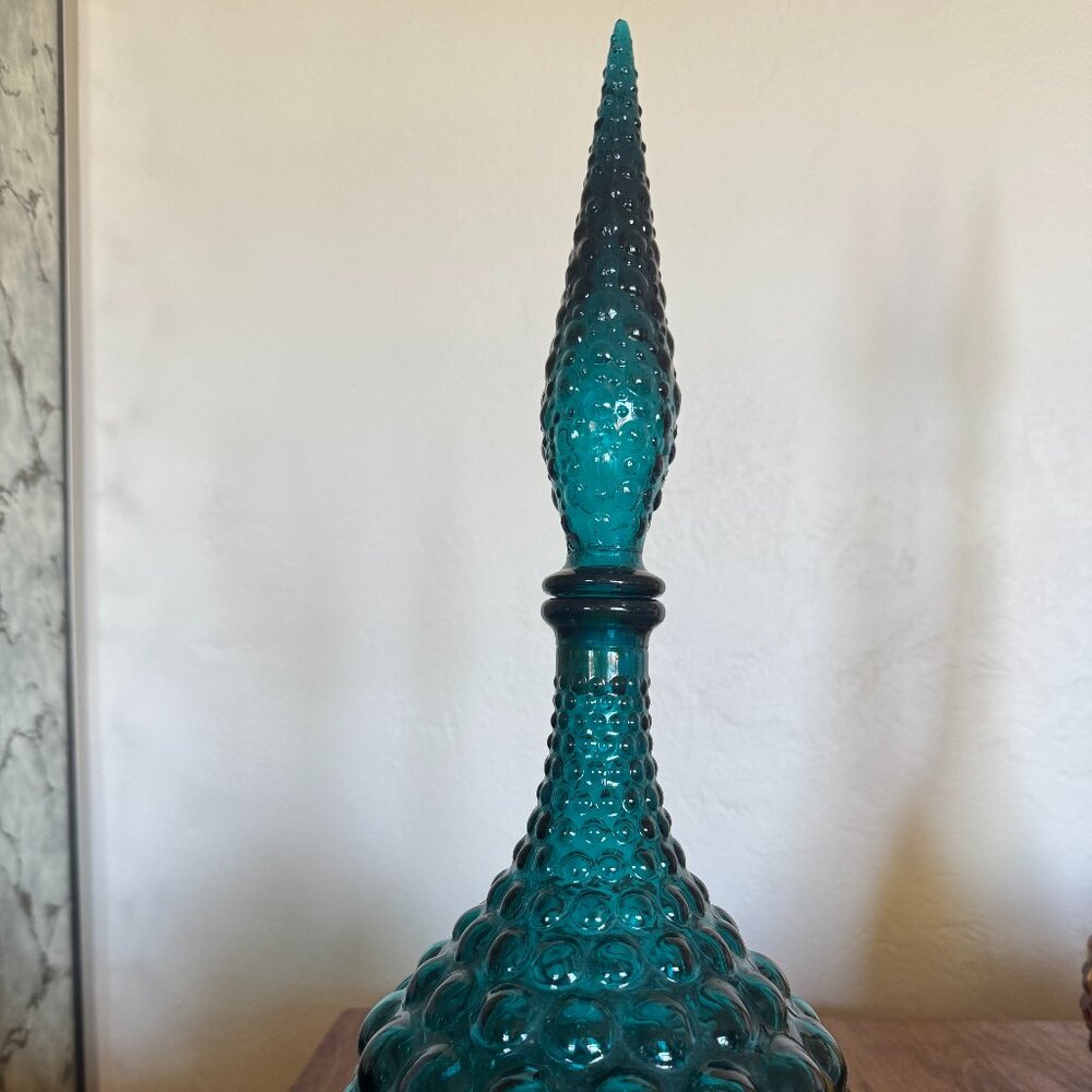 Vintage Empoli, Italy Glass Decanter in Teal